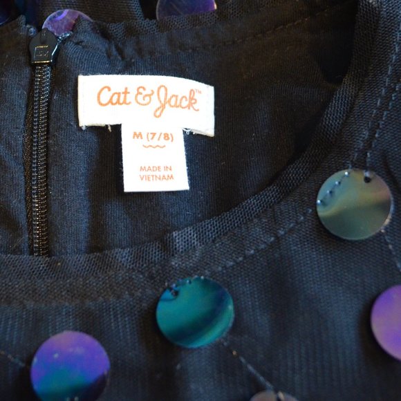 Sz M 7/8 Cat & Jack Black Opal Sequins Mesh Tulle Dress - Picture 11 of 13